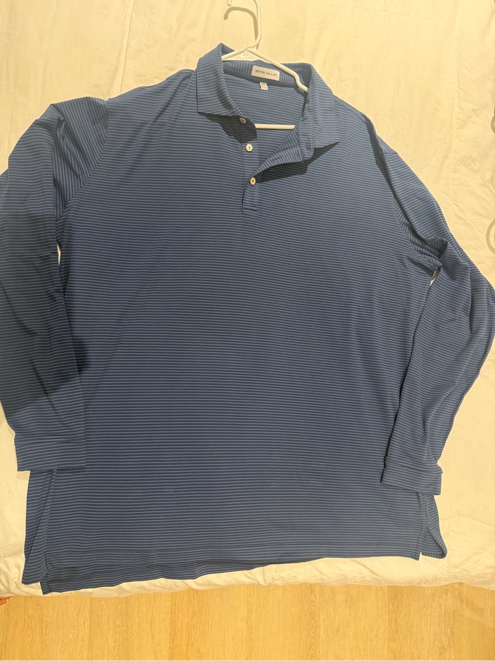 Peter Millar Navy Blue Striped Long-Sleeve Polo